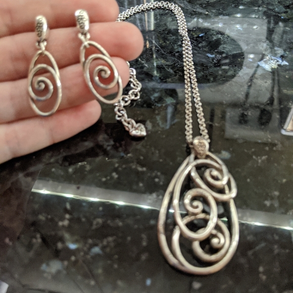 Brighton Swirly Silver Necklace & Earrings Set - Picture 2 of 9